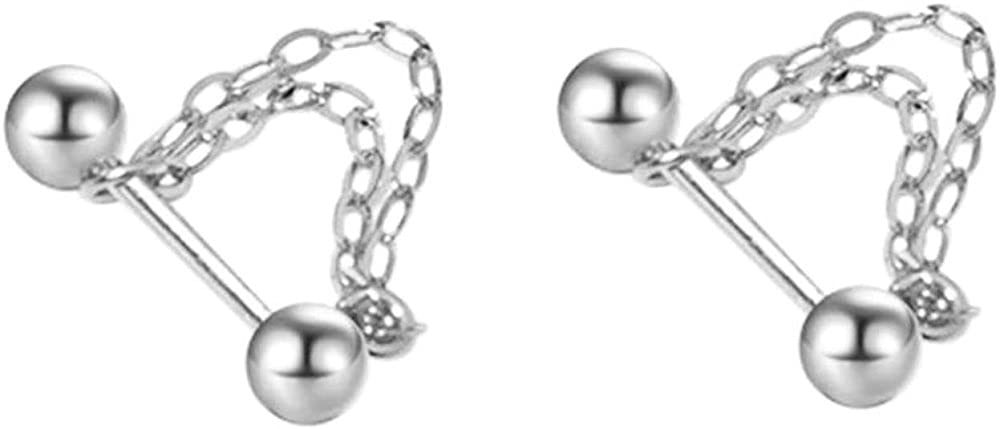 IMINI Pendientes de cadena de doble capa de 18 g para cartílago de plata de ley S925 con borlas, tragus, hélice, piercing para labio, nariz, oreja, regalo para mujeres y niñas