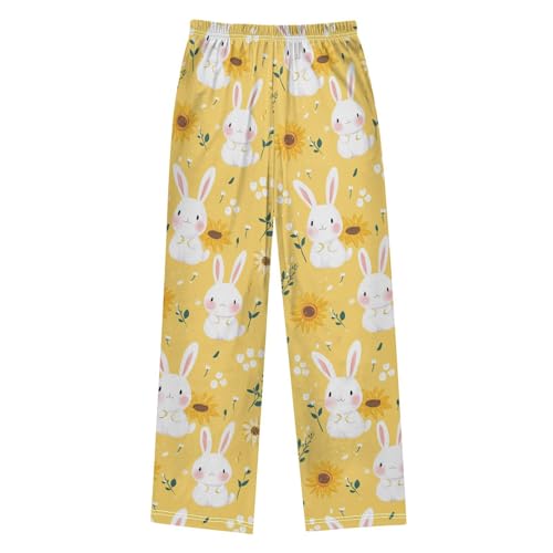 Cute White Bunny Boys Pants Boys Athletic Pants Long Pant for Boywith Pockets Wide-Leg Size 6-14Y2