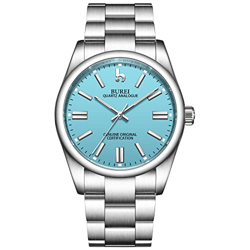 BUREI Reloj de Moda de Acero Inoxidable para Hombre, Relojes de Pulsera de Cuarzo con Movimiento japonés para Hombre, Reloj clásico de Lujo de 42mm
