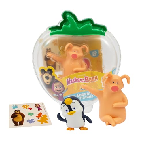 Giochi Preziosi Masha E Orso - Confezione A Forma Di Fragola Trasparente Con Personaggio Maiale, Adesivi E Bustina Contenente Pinguino, Per Bambini A Partire Dai 3 Anni