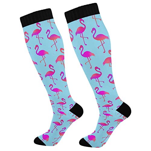 Wusikd Flamingo Compression Socks for Women and Men Circulation Blue Long Socks for Athletic Running 1