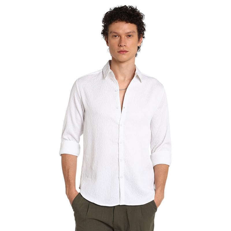 Image of CAHOOT Men's Polycotton Abstract-Textu Shirt |Casual-Wear | Spread Collar | Long Sleeve | Button Closure | Shirt Crafted with Comfort Fit for Everyday Wear