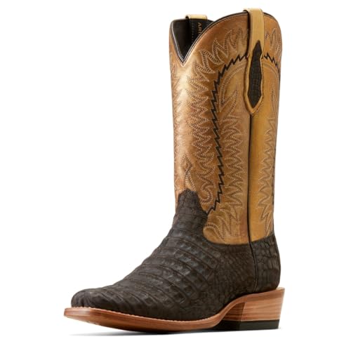 ARIAT Brushed Chocolate Caiman Belly/Washed Gold Futurity Finalist Men's Cowboy Boots 10050982, Brown, 12EE4