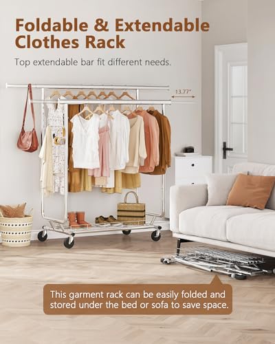 Hoctieon 2-Minute Assembly Double Rod Clothes Rack, Heavy Duty Rolling Clothing Racks With Wheels, Foldable Commercial Garment Rack thumb #3