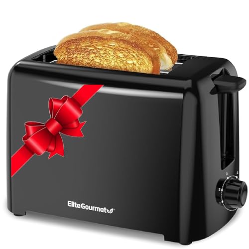 Elite Cuisine ECT1027B Cool Touch Toaster with 6 Temperature Settings & Extra Wide 1.25" Slots for Bagels, Waffles, Specialty Breads, Puff Pastry, Snacks, ETL Certified, 2 Slices, Black