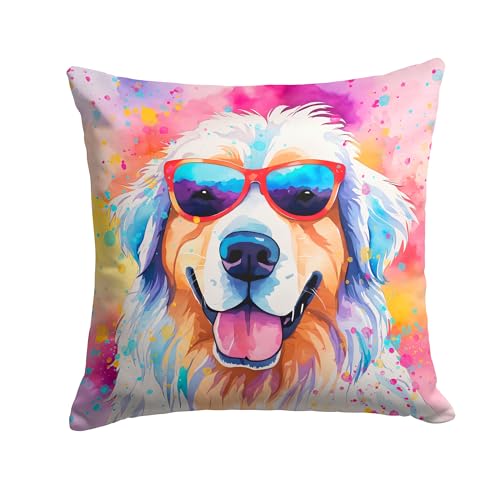 Caroline's Treasures DAC2516PW1818 Great Pyrenees Hippie Dawg Fabric Decorative Pillow Machine Washable, Indoor Outdoor Decorative Pillow for Couch, Bed or Patio, 18Hx18W
