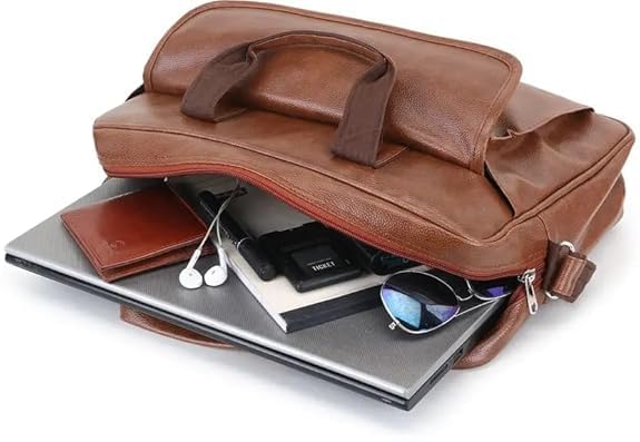 Image of Professional Business Laptop Bag,Leather Briefcase with Shoulder Strap, Multiple Compartments for Men
