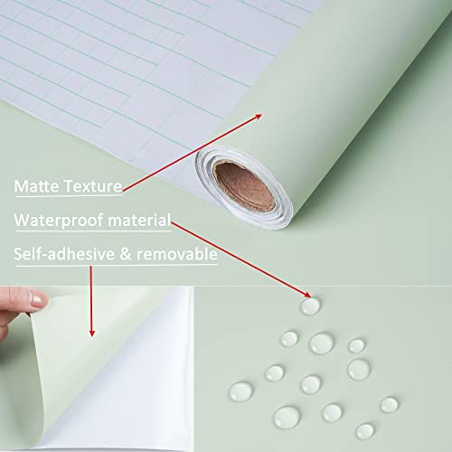 Mecpar Light Green Wallpaper 15.7" X 118" Green Contact Paper Green Peel And Stick Wallaper Vinyl Self-Adhesive Removable Thicken Wallpaper For Rooms Kitchen Countertop Cabinet Wall Decoration #TOP4