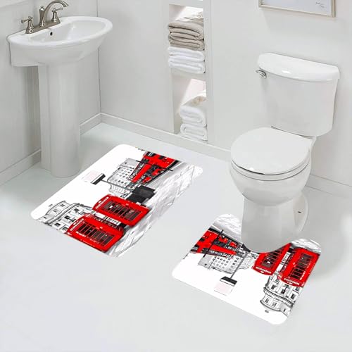 QRFASFZO Rururug Lot de 2 Tapis Salle de Bain,Cabine téléphonique Rouge et Bus Rouge en Mouvement. Londres,Tapis WC Contour et Tapis de Bain,Microfibre Tapis...
