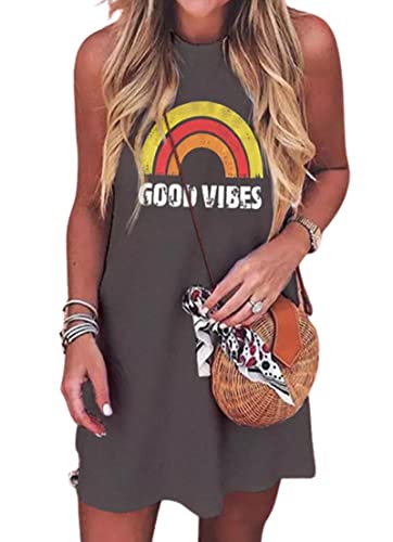 Image of Sun Salt Sand Coconut Tree Sleeveless Mini Dress Women Casual Summer Beach Vacation Dress Workout Tank Dress