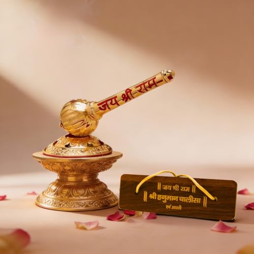 Image of VAMA Sankat Mochan Bajrangbali Combo (Siddh Hanuman Gada +Wooden Hanuman Chalisa Book) | Brings Strength, Protection and Positivity