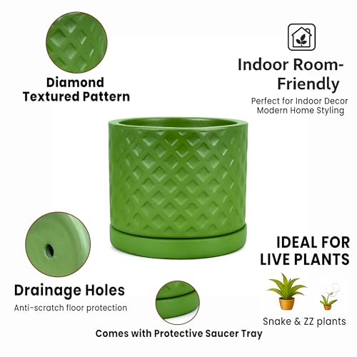 Image of Urban Plant Terracotta Pot with Saucer - Trendy Planter for Modern Home & Garden Spaces (Fresh Breath Terracotta Pot - Diamond)