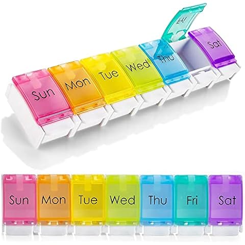 7 Days Tablet Organizer Medicine Storage Box Rainbow Colour Portable Pill Container Easy to Open Dispenser Planner Push Button Compartment Medicine Dispenser Cover
