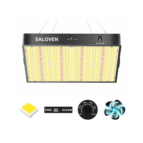 SALOVEN LED Grow Light 200 W, 2024 Newest Full Spectrum Plant Growing Lamps, 0-10 V Dimmable Daisy Chain Design for Seedling Veg and Indoor Plants [Energy Class A]