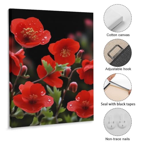 Toile murale fleurs rouges 30x40 cm pour habiller un mur blanc vide