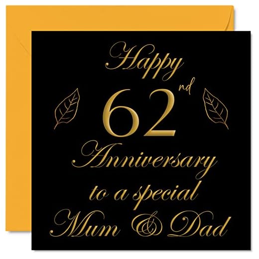 Tarjeta especial de 62 aniversario para papá, mamá y papá, tarjetas de felicitación de 62 aniversario de boda de la familia Hija, tarjetas de felicitación de 145 mm x 145 mm para 62 aniversarios