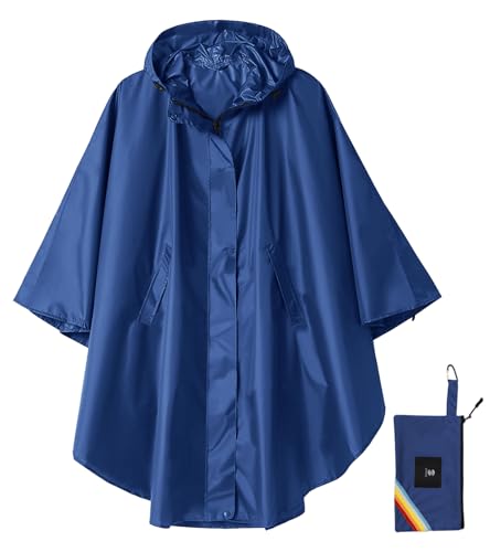 SaphiRose Unisex Rain Poncho Hooded Waterproof Raincoat for Adults Women (Blue)