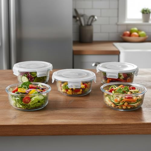 Image of H.JSS WDJS 1.5 cup Round Glass Food Storage Containers with Lids, 12oz Small Glass Meal Prep Containers set, Heat-Resistant BPA-Free Round food bowl for Leftover. Microwave, Dishwasher & Freezer Safe