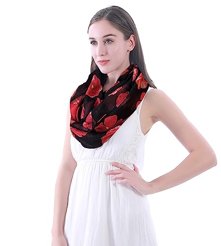 Lina & Lily Poppy Flowers Print Women's Infinity Scarf Lightweight3