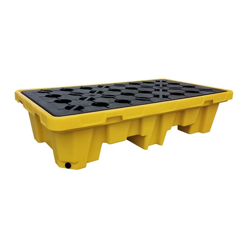 Przemysłowy pojemnik do przechowywania, wytrzymała paleta na wiadro malarskie, modułowa platforma z kratki (żółta, 2 sztuki, 130 x 68 x 30 cm) dla bezpieczeństwa produktów naftowych i chemicznych