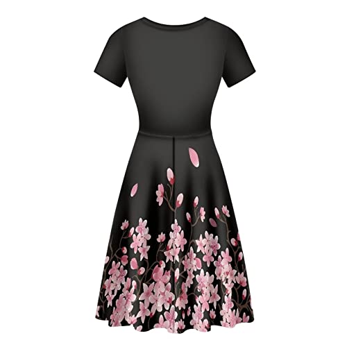 Image of AFPANQZ Womens Casual Summer Lightweight Vintage Dress Short Sleeve Midi Dress Knee-Long Luxury Formal Dress