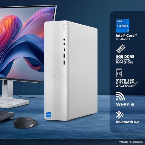 Image of Lenovo Ideacentre 3 Tower 13Th Gen Core I7 13620H (8GB RAM /512GB SSD /Interated Intel UHD Graphics /WiFi 6 /Bluetooth 5.2 /Windows OS /USB Calliope Keyboard & Mouse, Black /Cloud Grey), 90XW0022IN