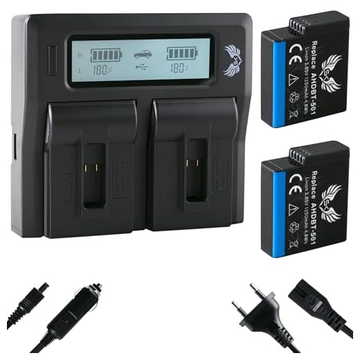 2 x SK batteri för GoPro Hero 2018 Hero 5 Hero 6 Hero 7 Hero 8 svart | 1260 mAh + LCD dubbel laddare för GoPro Hero5 Hero6 Hero7 Hero8 AABAT-001 AHDBT-501