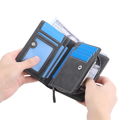 Premium Bifold Wallet for Men with Buckle, Multi Card Holder, Zipper Coin Compartment, Large Capacity (Black)2