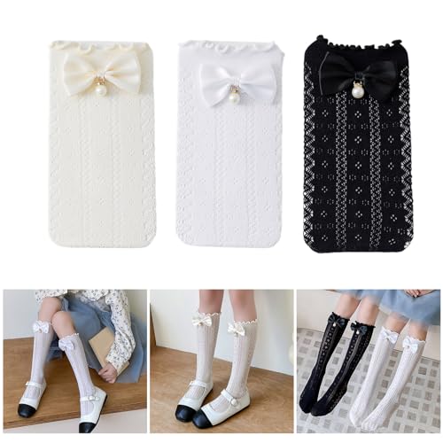 Toddler Socks, 1 Pair Baby Girls' Long Tubed Socks Thin Calf Length Sock Child's Bowknot Stackable Sock2