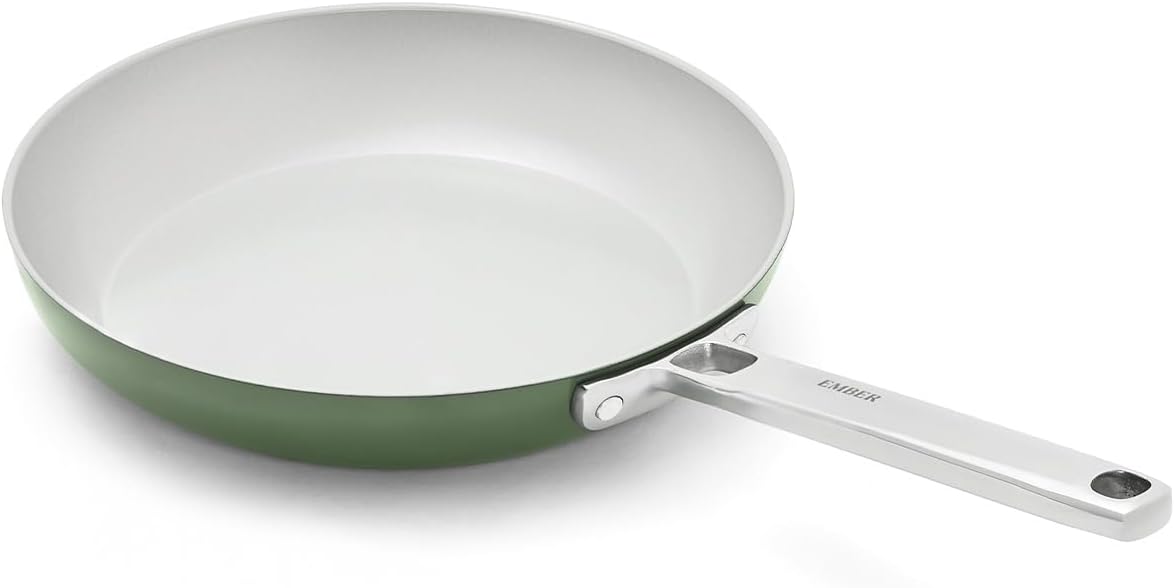 Arcilla Ceramic Frying Pan 24cm | Non Stick Cookware | Non Toxic Pan | ISI Certified | Ceramic Fry Pan for Cooking | 1x Spatula | Steel Handle | PFAS & PTFE Free | Induction Safe |Green