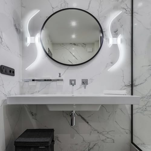 Image of Modern LED Wall Sconce 31.5 Inch Bathroom Vanity Lighting Fixtures Wall Lamp with 3 Light Modes for Bedroom Bedside Living Room Hallway,White