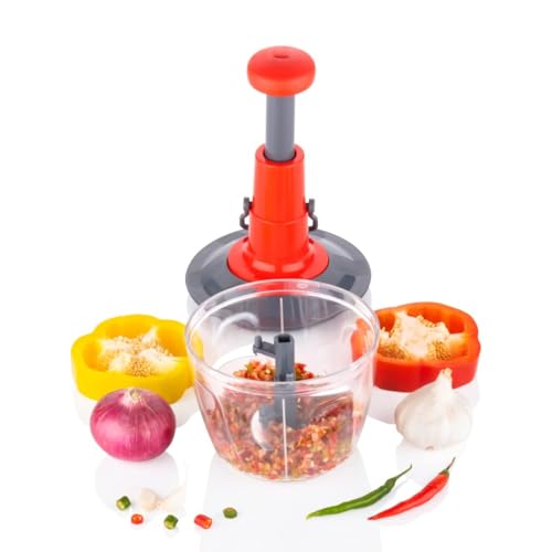 Image of 2-in-1 Hand Press Push Chopper | Manual Chopper with 4 Precision Blades for Effortless Vegetable & Fruit Cutting 1000ML Capacity | Sleek Blue Design
