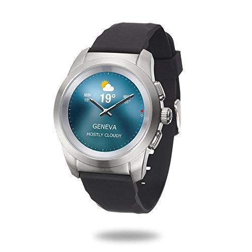 MyKronoz ZeTime Original Reloj Inteligente híbrido 39mm con Agujas mecánicas sobre una Pantalla a Color táctil – Petite Cepillado Plateado/Silicona Negra