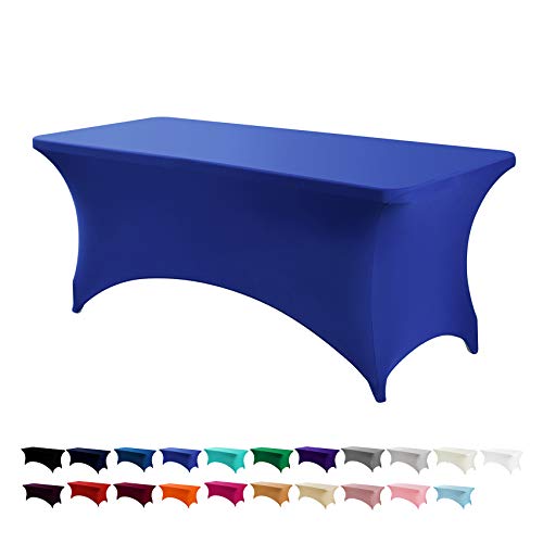 Image of Peomeise 2PCS 6FT Spandex Table Cover Rectangular Stretch Spandex Tablecloth (Royal Blue,6FT)