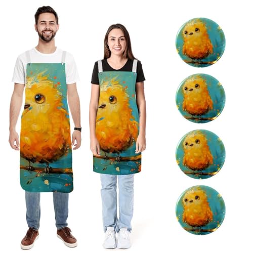 Tabliers de cuisine doux motif oiseau finitions haut de gamme lot de 2