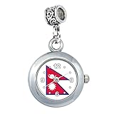 Länder Flaggen Uhren Timest - Nepal Länder Flaggen Uhr für Armbänder und Ketten Rund Analog Quarz EBA0334