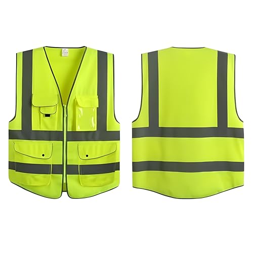 G & F Products Reflective Safety Vest, High Visibility with Reflective Strips & Multi-Pockets, ANSI Class 2, Neon Green, Medium