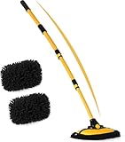 Car Cleaning Brush with Long Telescopic Handle 43" – 15° Curved Soft Chenille Head, Scratch-Free Duster Mop for Car Wash, Van, Truck, Caravan, Boat, RV – Aluminium Alloy Pole + 2 Wash Mitt Heads