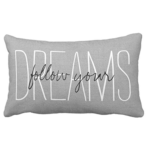 Emvency Throw Pillow Cover Rustic Gray Follow Your Dreams Decorative Pillow Case Monogram Home Decor Rectangle Queen Size 20x30 Inch Cushion Pillowcase