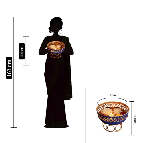 Ekhasa Blue Urli Bowl with Stand for Home Decor & Table Decoration | Floating Flowers, Tealight Candles Water Bowl for Diwali Pooja & Other Festivals | Gift for Various Occasions