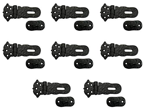 Adonai Hardware "Paran" Heavy Duty Antique Cast Iron Safety Locking Hasp and Staple(4" x 8 Pack, Matte Black) for Vintage Pirates Treasure Chest, Trunks, Wooden Jewelry Box, Cases, Furniture and Sheds