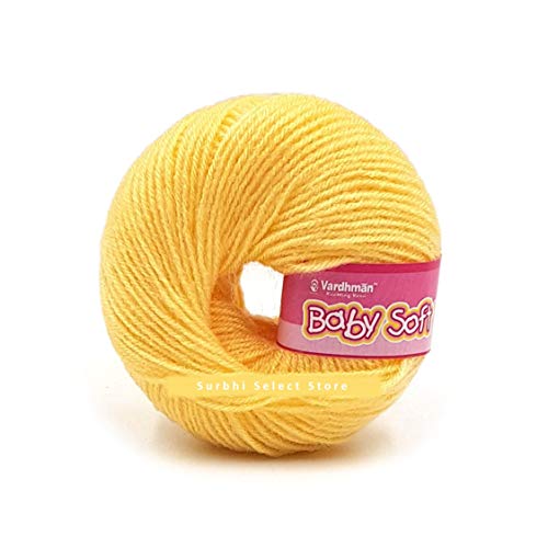 Image of Vardhman BabySoft Knitting Yarn | 100% Acrylic Wool | 4 Ply | Thin Knitting & Crocheting Hook Thread & Lightweight | Special Baby Wool | 150 Grams (6 Balls of 25g) | Machine Washable | Ideal for Blankets, Hats, Booties Ultra-Soft for Baby Sweaters, Blankets, Caps, Socks, Soft toys, Art & craft | Available in multicolors - (BBL002 - Yellow)