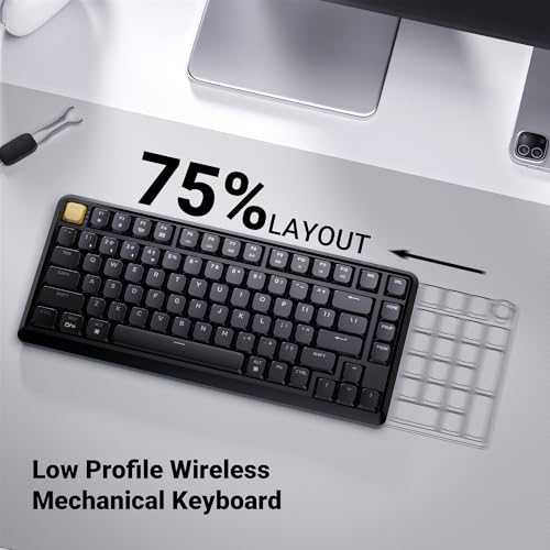 Image of Keychron KJ1 Low Profile Wireless Mechanical Keyboard, 2.4 GHz Bluetooth QMK 75% Layout RGB, Hot-swappable Brown Switch Compatible with Mac Windows Linux, 2000mAh Fast Charge for Gaming - Black