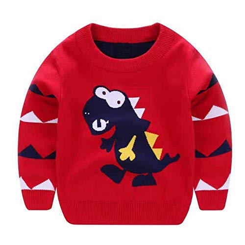 AIWUHE Toddler Baby Boys Sweater Cartoon Dinosaur Pullover Kids Knited Crewneck Sweatshirt 2-8Y Red