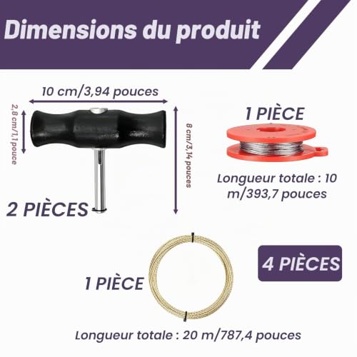4 Pièces Outils Dépose Pare Brise, Kit Dépose Pare Brise avec Fil Coupe Verre 9m et 20m, Poignées Ergonomiques, 30-80kg Support, Installation Facile pour Remplacement de Vitre et Réparation Automobile – vue 2