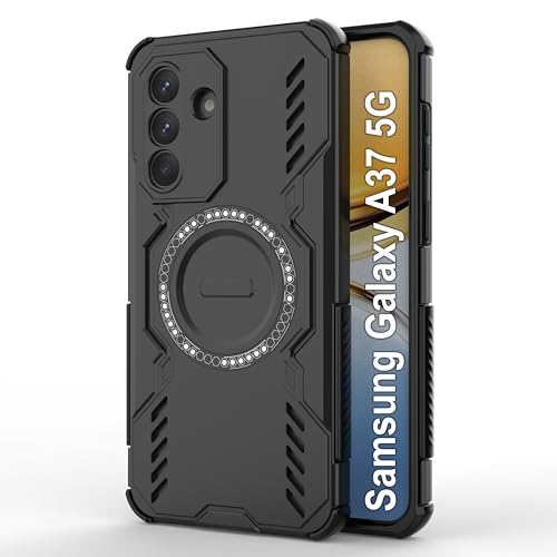 Image of amazon basics Back Case Cover for Samsung Galaxy A37 5G | Magnetic Case with Built-in Metal Ring | Supports MagSafe Charger, Wallet & Car Mount | Shockproof Hybrid PC + TPU | Black
