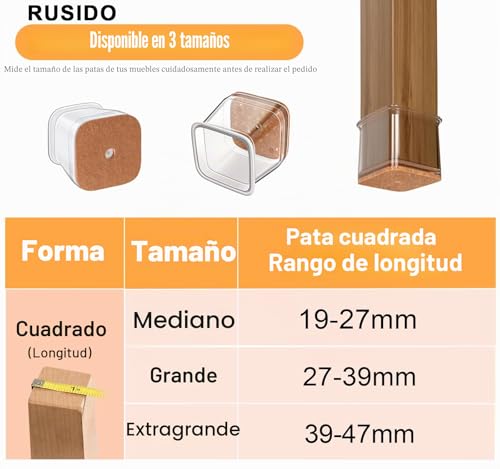 Miniatura 4 de 20 Piezas Protector Patas Sillas Cuadrados, Tacos Para Patas De Sillas, Protección Para Silla De Silicona Talla L: Apto Con Lados De 27 39 Mm , Antirrayaduras Y Antirruido, Protegen El Suelo