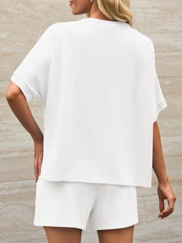 Image of Imily Bela Womens 2 Piece Outfits 2025 Oversized Summer Short Sets Casual Beach Ribbed Short Sleeve Matching Set