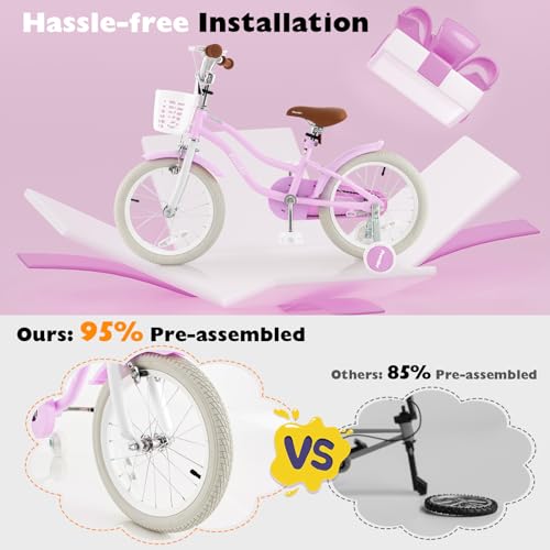 Image of BABY JOY Kids Bike, 12 14 16 18 20 Inch Boys Girls Bike w /Removable Basket | Kids Bicycle with Adjustable Seat & Handlebar, Handbrake & Coaster Brake, Training Wheels or Kickstand (Multi-Color Choices)
