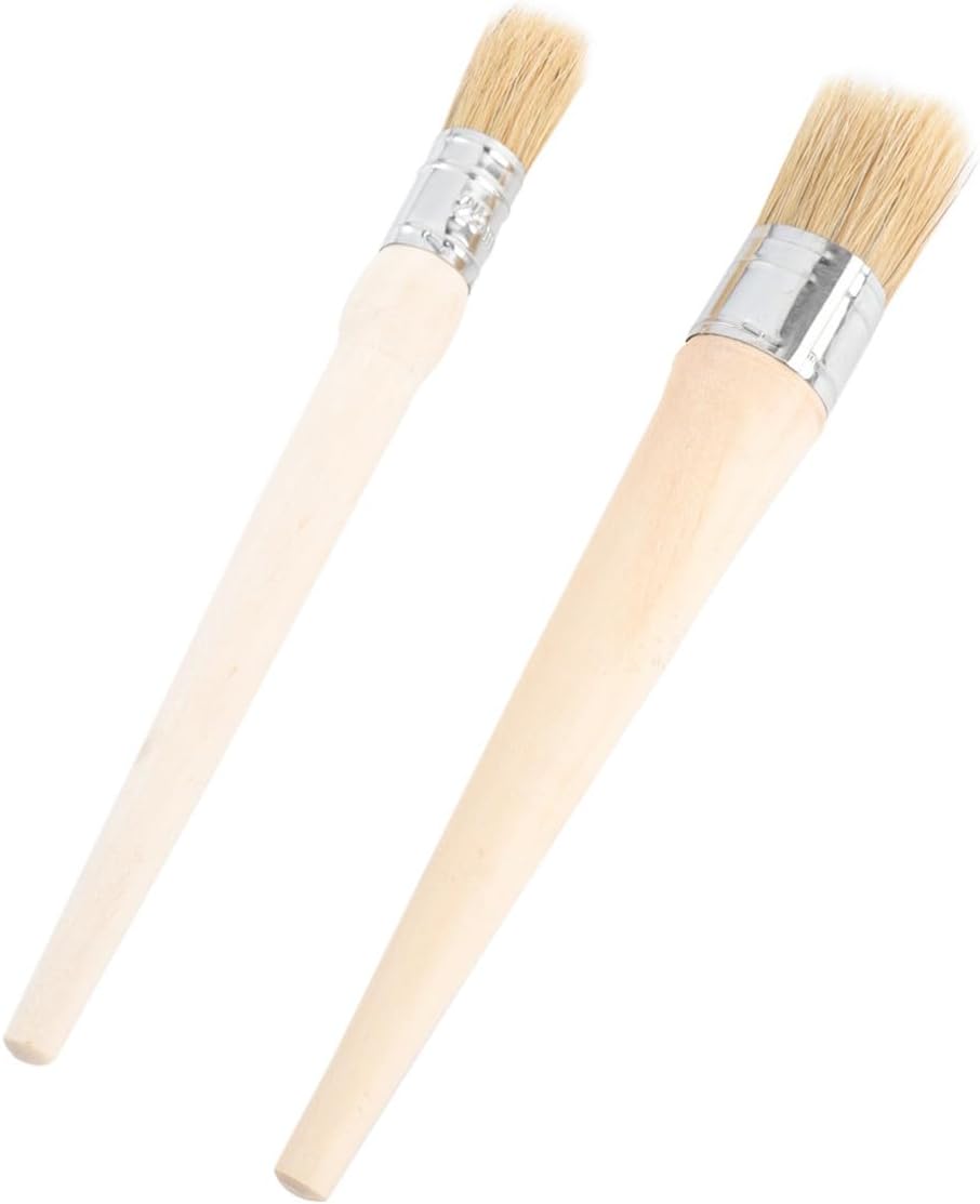2pcs Professional Round Head Paint Brushes Long Wooden Handles for Furniture Restoration and Correction, for Painting Cabinets and Chairs in Craft and Work Projects